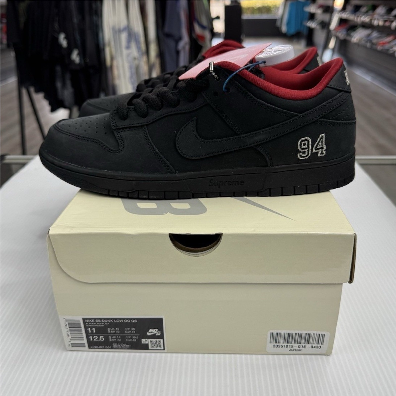 Supreme X Nike Sb Dunk Low Og Qs Black Skateboarding Shoes Us Size 11